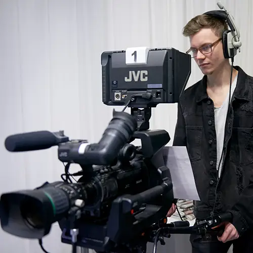 Student and TV camera