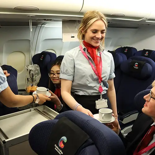 Travel and Tourism Students in the aircraft cabin.
