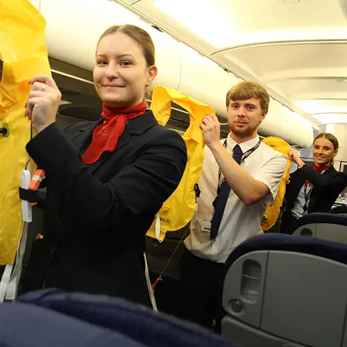 Travel and Tourism students in the aircraft cabin