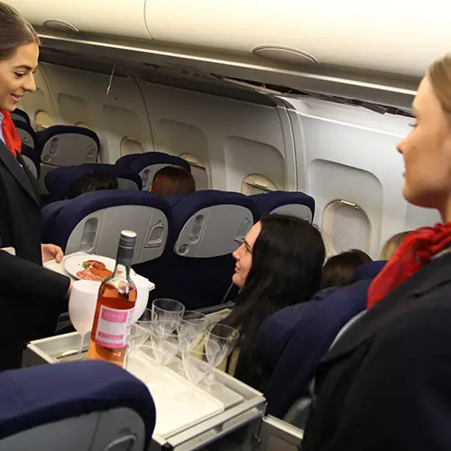 Travel and Tourism Students in the aircraft cabin.