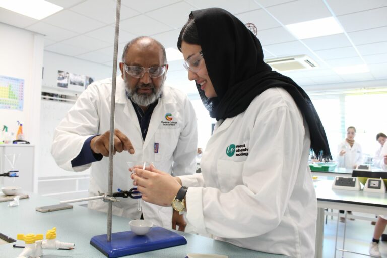 Science practical with tutor and student